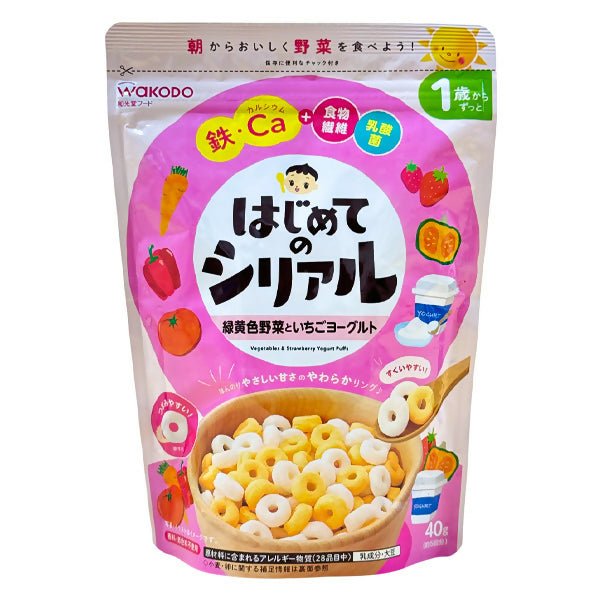 នំក្មេង 1y+ Wakodo Cereal Mixed With Fruit Strawberry Yogurt 40g - នំកូនក្មេង (Baby Cakes)