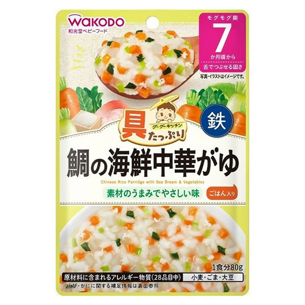 បបរក្មេង 7m+ Wakodo Rice Pooidge With Sea Bream & Vegetable 80g - ម្សៅបបរ (Porridge Powder)