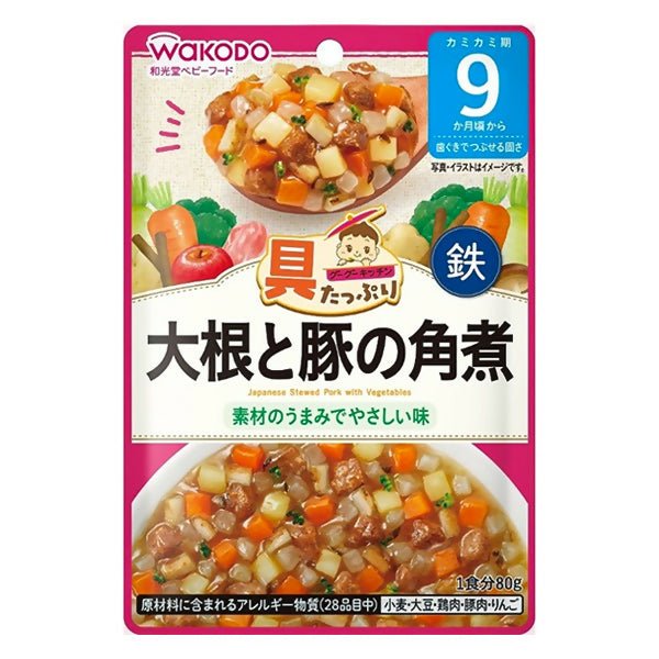 បបរក្មេង 9m+ Wakodo Stewed Pork With Vegetable 80g - ម្សៅបបរ (Porridge Powder)