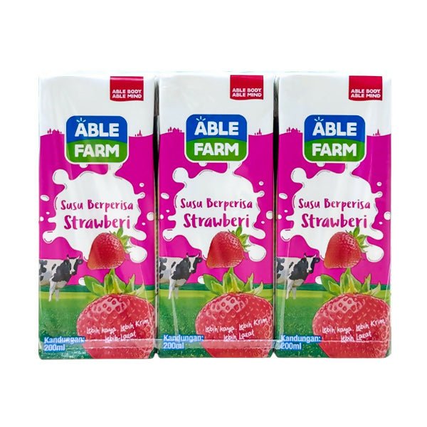 ទឹកដោះគោទឹក Able Farm Strawberry Flavoured Milk 6x200ml - ម្ស៉ៅទឹកដោះគោ & ទឹកដោះគោទឹក (Milk Powder & Milk)