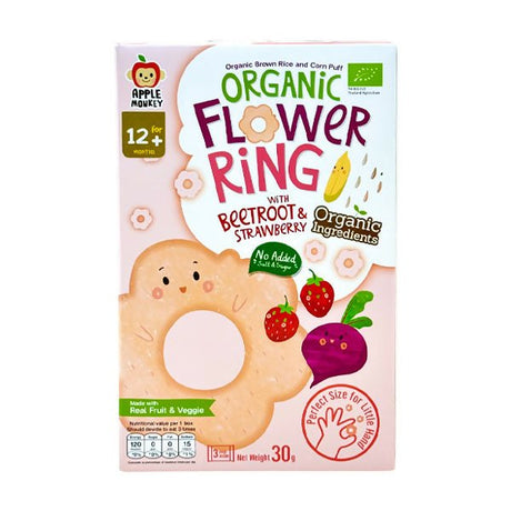 នំក្មេង Apple Monkey Organic Rice Beetroot & Strawberry 12m+ 30g - នំកូនក្មេង (Baby Cakes)