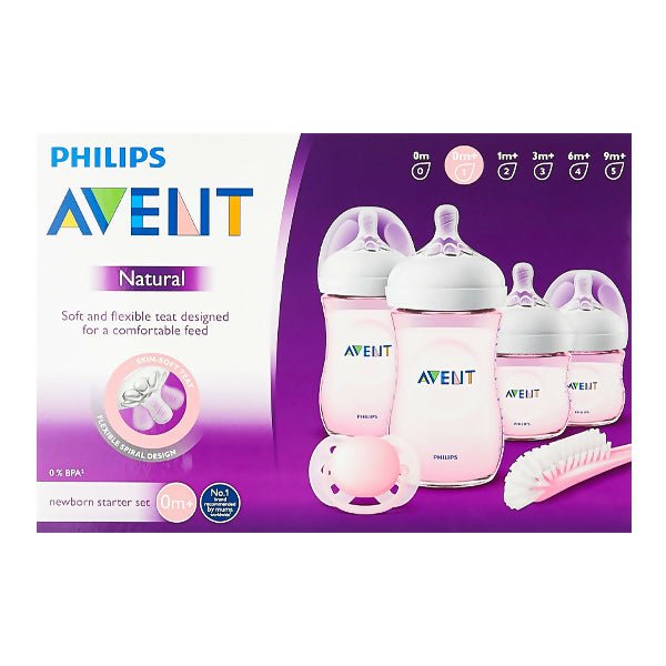 ឈុតដប Avent Natural SCD290/13 Set Pink - ដបដោះគោ ដបទឹក & ក្បាលប្តូរ (Milk Bottle Water Bottle & Changing Pads)