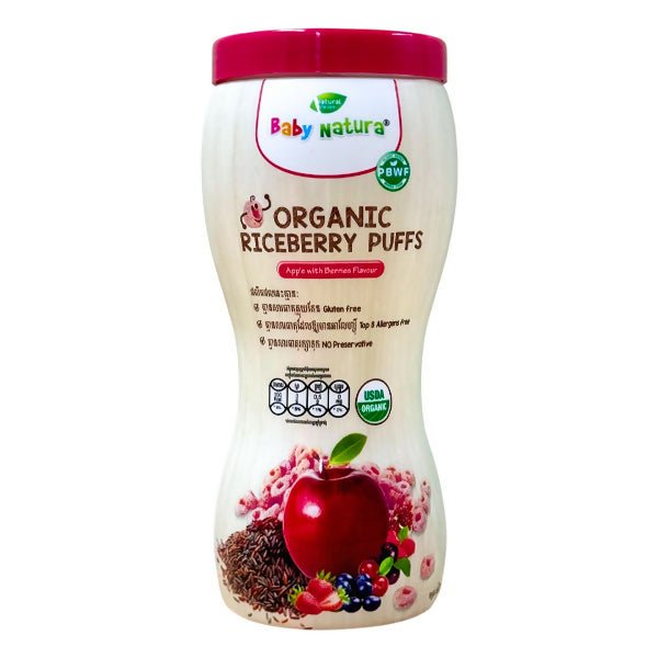នំក្មេង Baby Natura Organic Apple & Berries Flavour Riceberry Puffs 40g