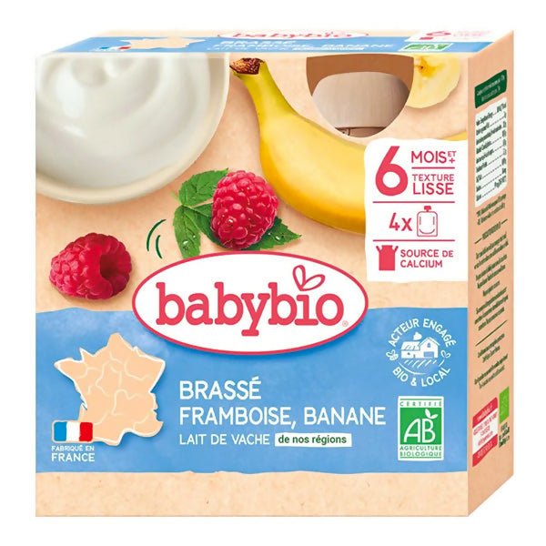 យ៉ាអ៊ួរក្មេង Babybio Cow's Milk Raspberry Banana 4x85g - អាហារក្មេង (Baby Food)