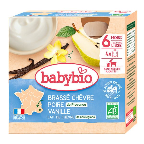 យ៉ាអ៊ួរក្មេង Babybio Goat's Stirred Milk Pear Vanilla 4x85g - អាហារក្មេង (Baby Food)