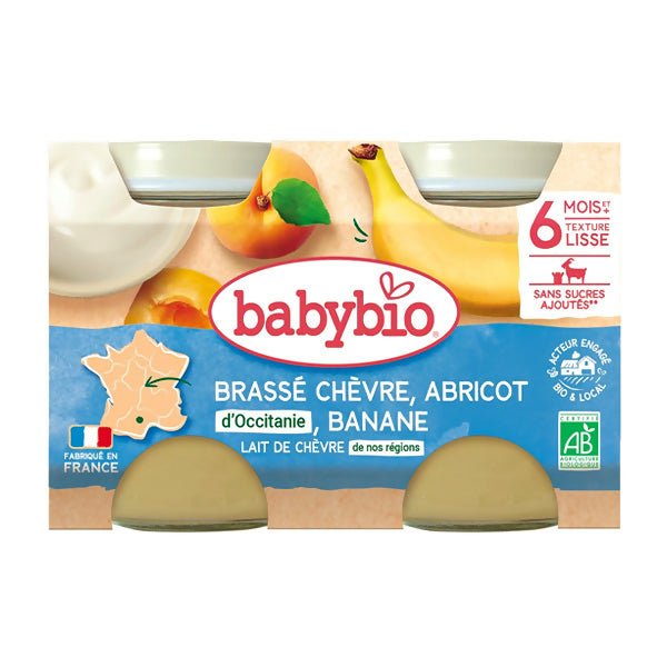 យ៉ាអ៊ួក្មេង Babybio Yoghurt Goat's Milk Apricot Banana 130g - ទឹកផ្លែឈើ & អាហារក្មេង (Fruit juice & baby food)