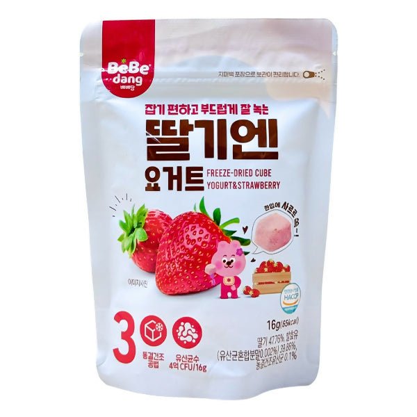 យ៉ាអ៊ួរក្រៀម BeBe Dang Yogurt Cube Strawberry 16g 8m+ - នំកូនក្មេង (Baby Cakes)