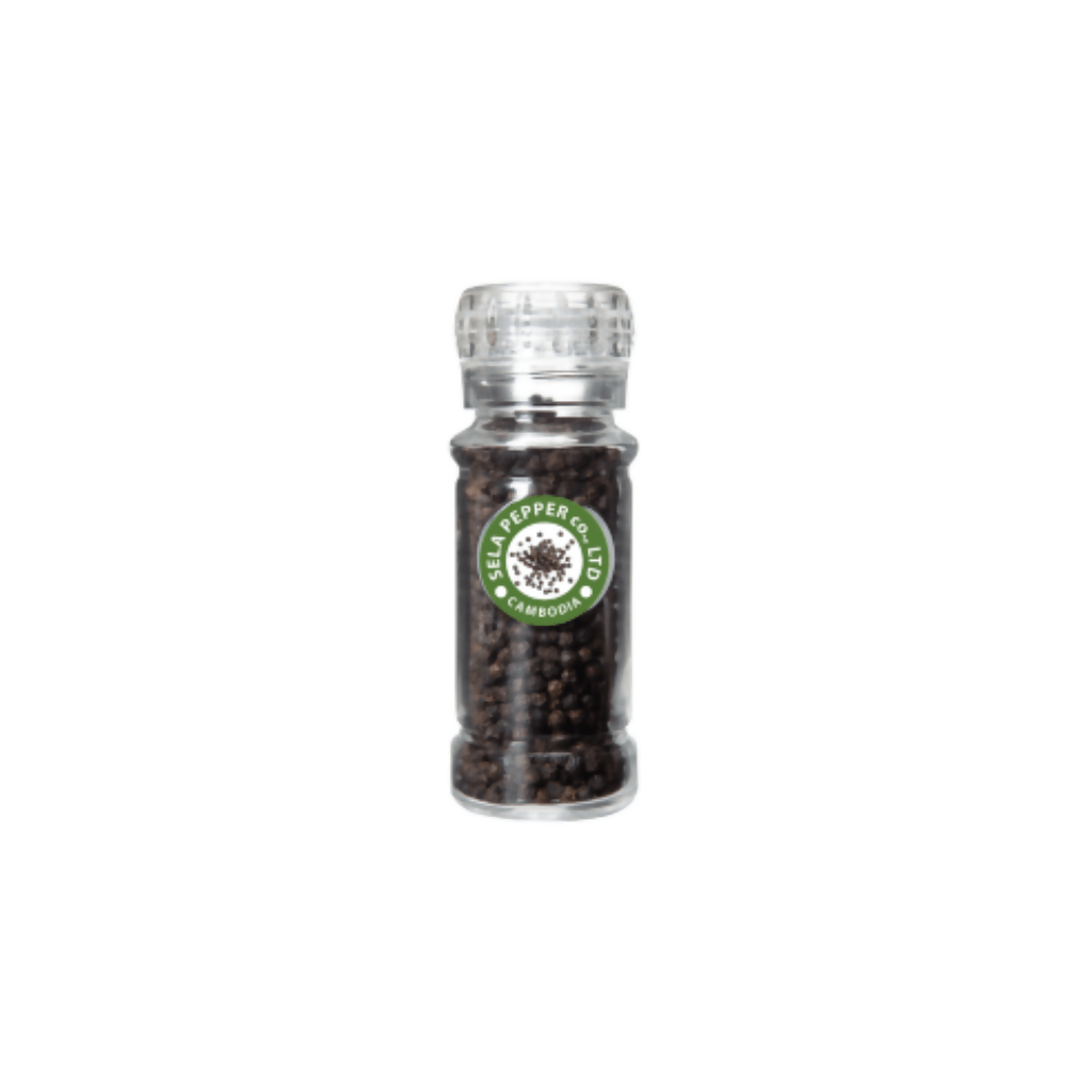 Black Peppercorn in Glass Bottle with Adjustable Grinder (Refill Function) 71g - Healthy Food