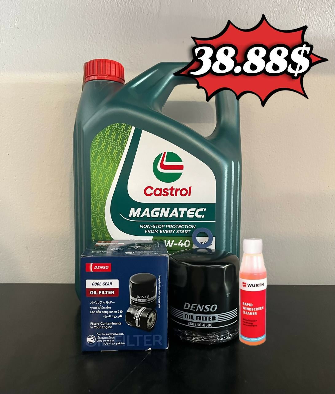 ប្រេងម៉ាស៊ីន Castrol Magnatic 10w40ប្រម៉ូសិនពិសេសមានថែម ✔️តម្រងមួយនិង ✔️ទឹកជូតកញ្ចក់មួយ - Automotive Parts