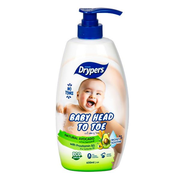 សាប៊ូក្មេង Drypers Head To Toe Avocado Extract 650ml - សាប៊ូកក់ ដុសកូនក្មេង (Baby Shampoo Body Wash)
