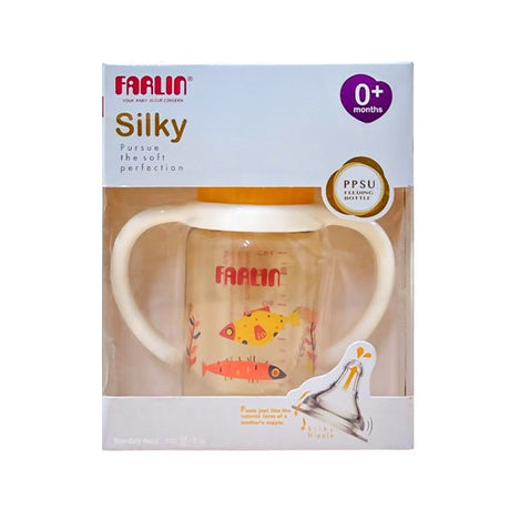 ដបមានដៃកាន់ Farlin 5oz Silky Nipple Orange PPSU Feeding Bottle - ដបដោះគោ ដបទឹក & ក្បាលប្តូរ (Milk Bottle Water Bottle & Changing Pads)