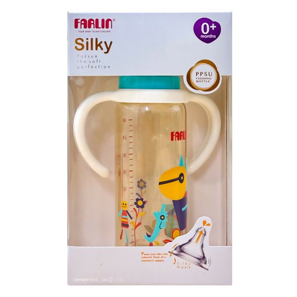 ដបមានដៃកាន់ Farlin 8oz Silky Nipple Blue PPSU Feeding Bottle 0m+ - ដបដោះគោ ដបទឹក & ក្បាលប្តូរ (Milk Bottle Water Bottle & Changing Pads)
