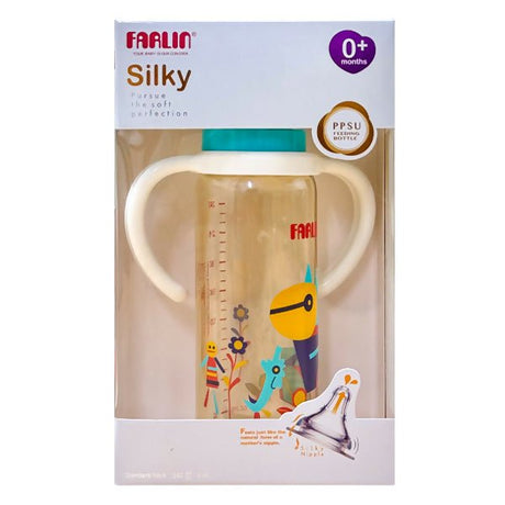 ដបមានដៃកាន់ Farlin 8oz Silky Nipple Blue PPSU Feeding Bottle 0m+ - ដបដោះគោ ដបទឹក & ក្បាលប្តូរ (Milk Bottle Water Bottle & Changing Pads)