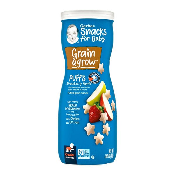 នំក្មេង Gerber Grain & Grow Puffs Strawberry Apple 8m+ - នំកូនក្មេង (Baby Cakes)