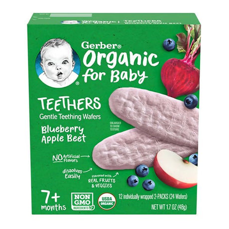 នំក្មេង Gerber Organic Teethers Wafers Bluerberry, Apple Beet - នំកូនក្មេង (Baby Cakes)