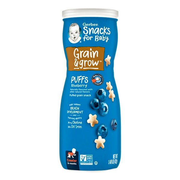 នំក្មេងរសជាតិប្លូប៊ឺរី Gerber Puffs Blueberry 8m+ - អាហារក្មេង (Baby Food)