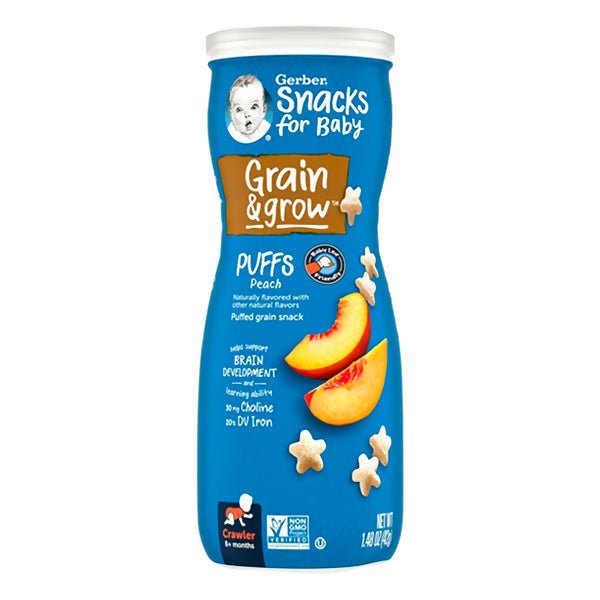 នំក្មេងរសជាតិប៉ែស Gerber Puffs Peach 8m+ - នំកូនក្មេង (Baby Cakes)