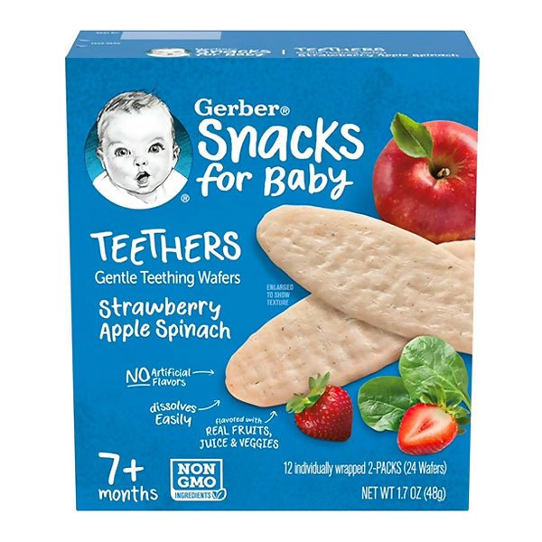 នំក្មេង Gerber Teethers Wafer Strawberry, Apple, Spinach - នំកូនក្មេង (Baby Cakes)