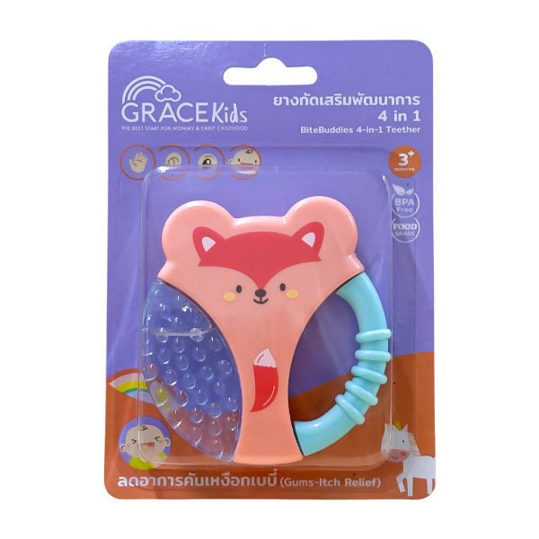 ជ័រខាំលេង Grace Kids Bite Buddies 4 - in - 1 Teether 3m+ Orange - ដបដោះគោ ដបទឹក & ក្បាលប្តូរ (Milk Bottle Water Bottle & Changing Pads)