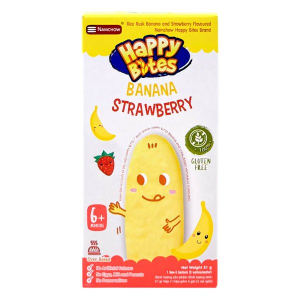 នំក្មេង HappyBites Banana + Strawberry 6m+ 21g - នំកូនក្មេង (Baby Cakes)