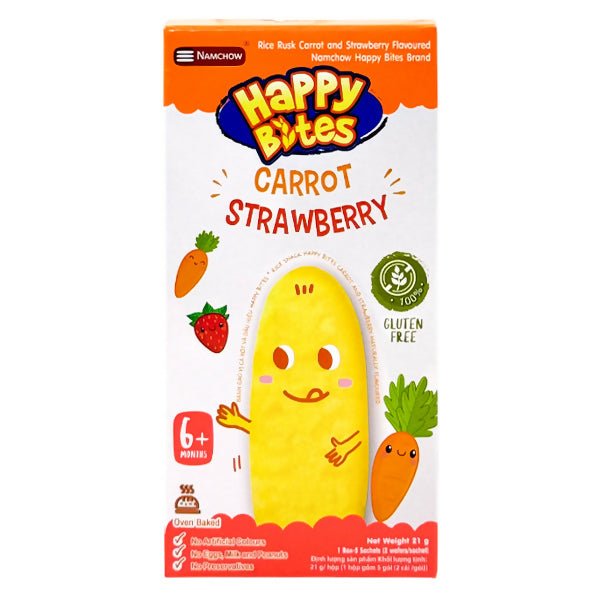 នំក្មេង HappyBites Carrot + Strawberry 6m+ 21g - នំកូនក្មេង (Baby Cakes)