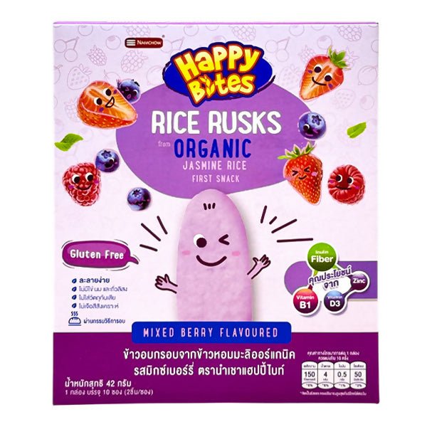 នំក្មេង HappyBits Rice Rusks Mixed Berry 42g - នំកូនក្មេង (Baby Cakes)