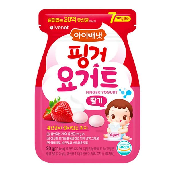 យ៉ាអ៊ួរក្រៀម Ivenet Bebe Finger Yogurt Strawberry 20g - នំកូនក្មេង (Baby Cakes)