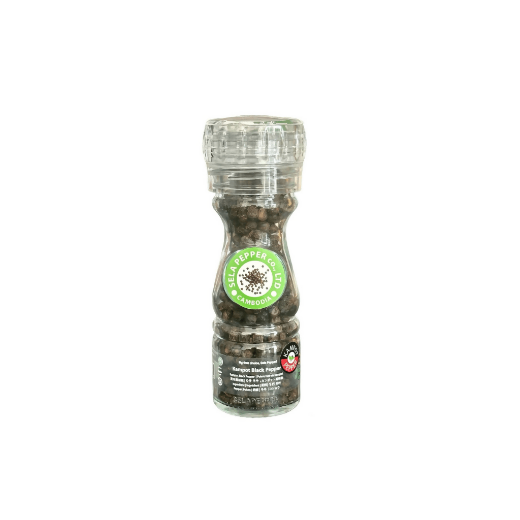 Kampot Black Peppercorn in Glass Bottle with Adjustable Grinder 40g - Healthy Food