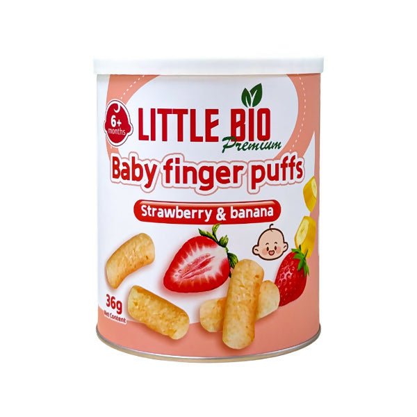 នំកំប៉ុង Little Bio Baby Finger Puffs Strawberry & Banana 36g (6m+) - នំកូនក្មេង (Baby Cakes)