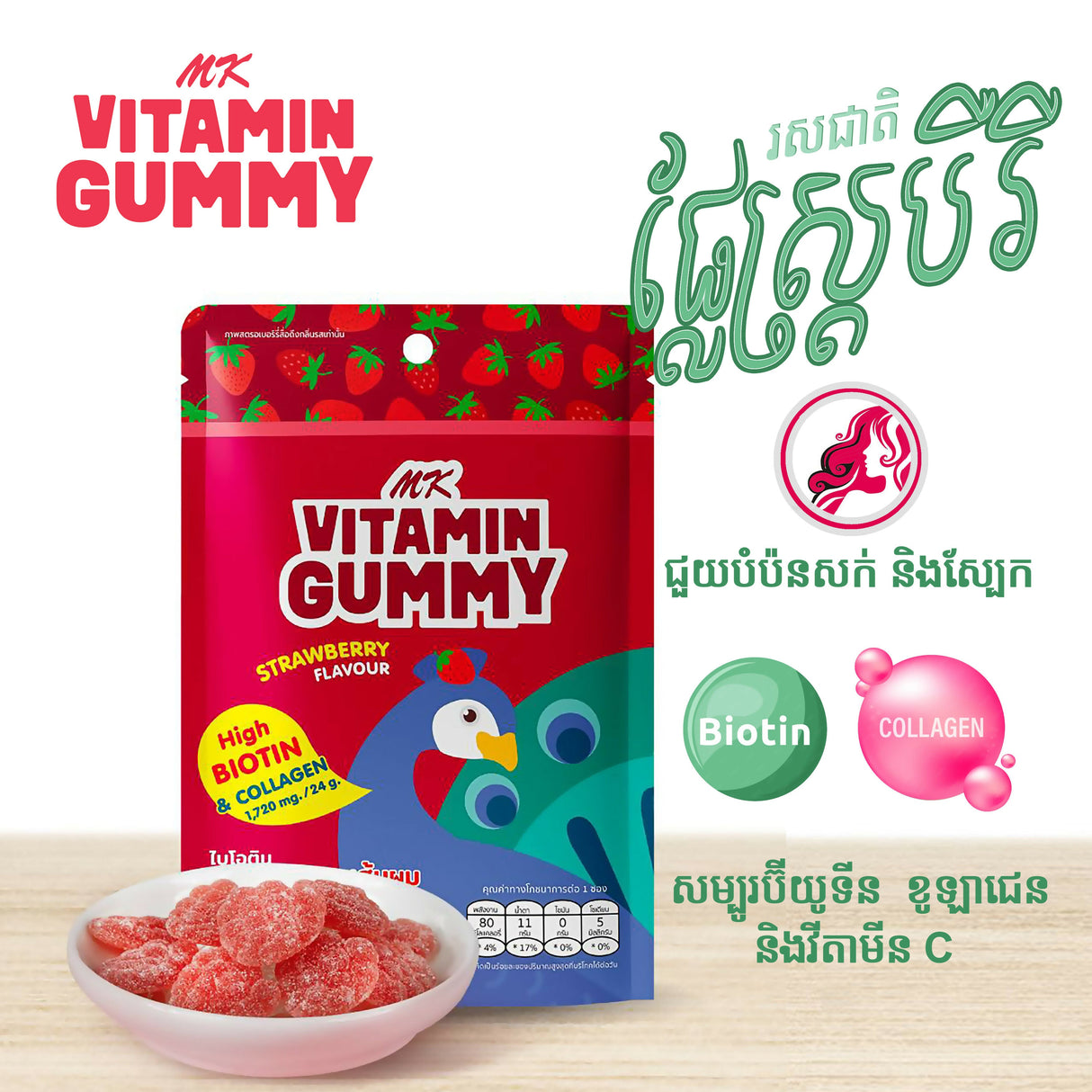 MK VITAMIN GUMMY - Strawberry Flavour 24g - Vitamin Gummy