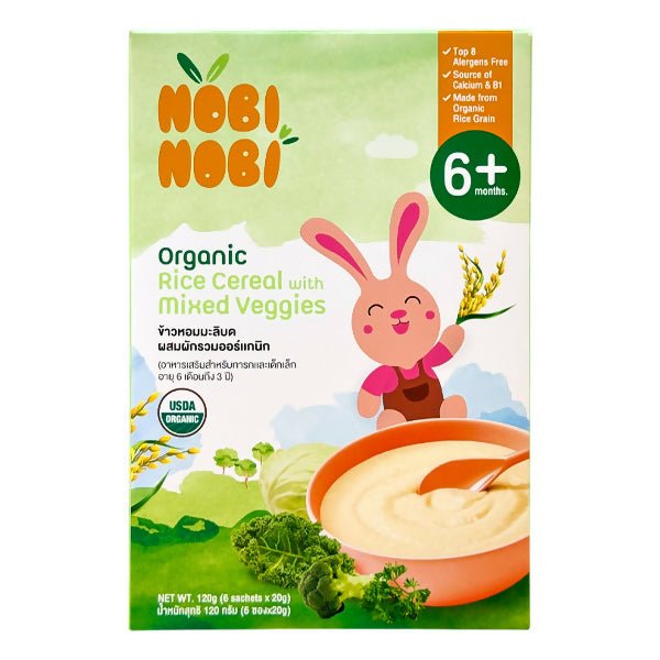ម្សៅបបរសរីរាង្គ Nobi Nobi Organic Rice Cereal with Mixed Veggies 120g - នំកូនក្មេង (Baby Cakes)