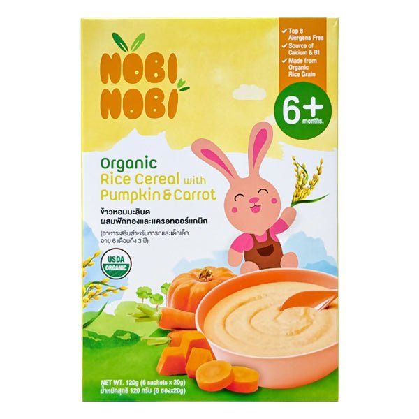 ម្សៅបបរសរីរាង្គ Nobi Nobi Organic Rice Cereal with Pumpkin & Carrot 120g - ម្សៅបបរ (Porridge Powder)