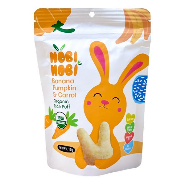 នំក្មេង Nobi Nobi Organic Rice Puff Banana Pumpkin & Carrot 15g - នំកូនក្មេង (Baby Cakes)