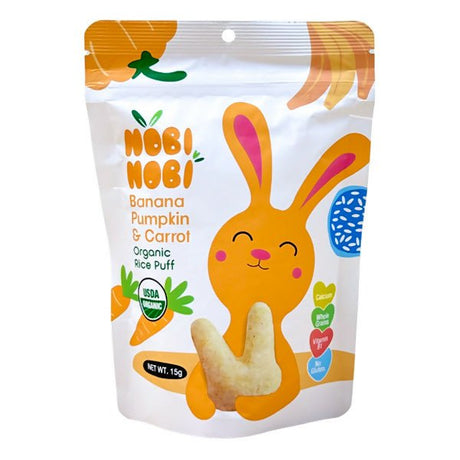 នំក្មេង Nobi Nobi Organic Rice Puff Banana Pumpkin & Carrot 15g - នំកូនក្មេង (Baby Cakes)