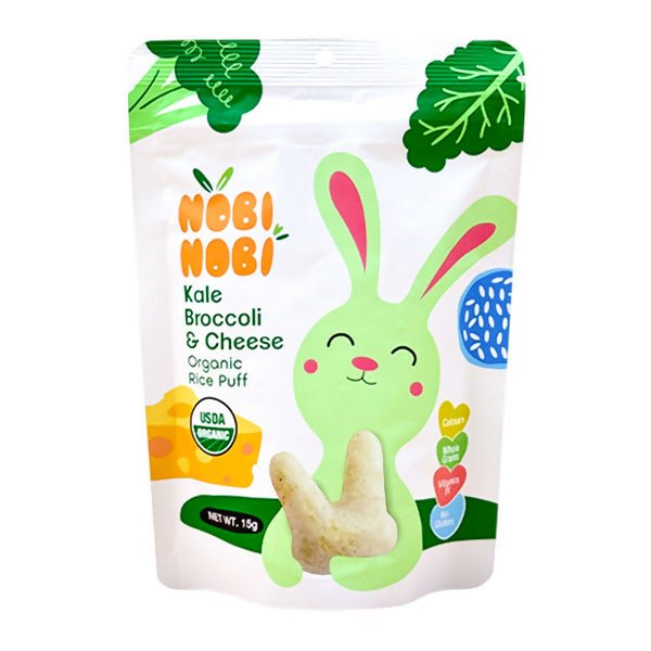 នំក្មេង Nobi Nobi Organic Rice Puff Kale Broccoli & Cheese 15g - នំកូនក្មេង (Baby Cakes)
