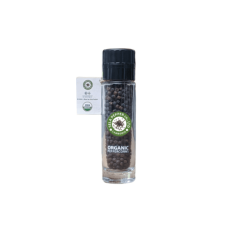 Organic Black Peppercorn in Glass Bottle with Adjustable Grinder 55g - Healthy Food