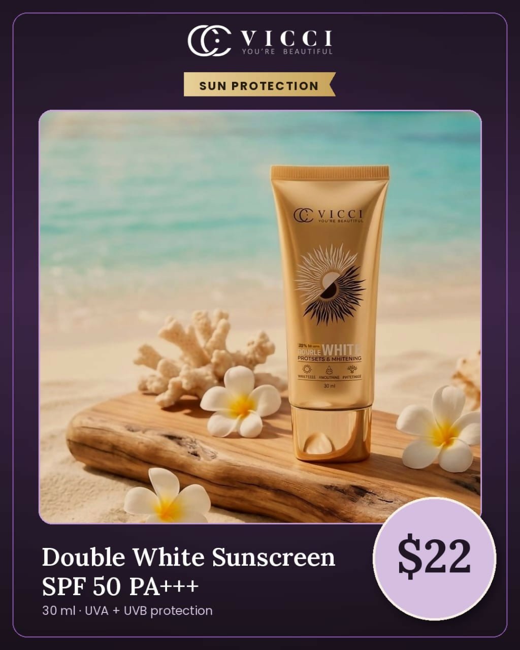 Sunscreen Double White SPF 50 PA++ VICCI / ឡេការពារកម្ដៅថ្ងៃ Double White SPF 50++ PA - Cosmetic Product