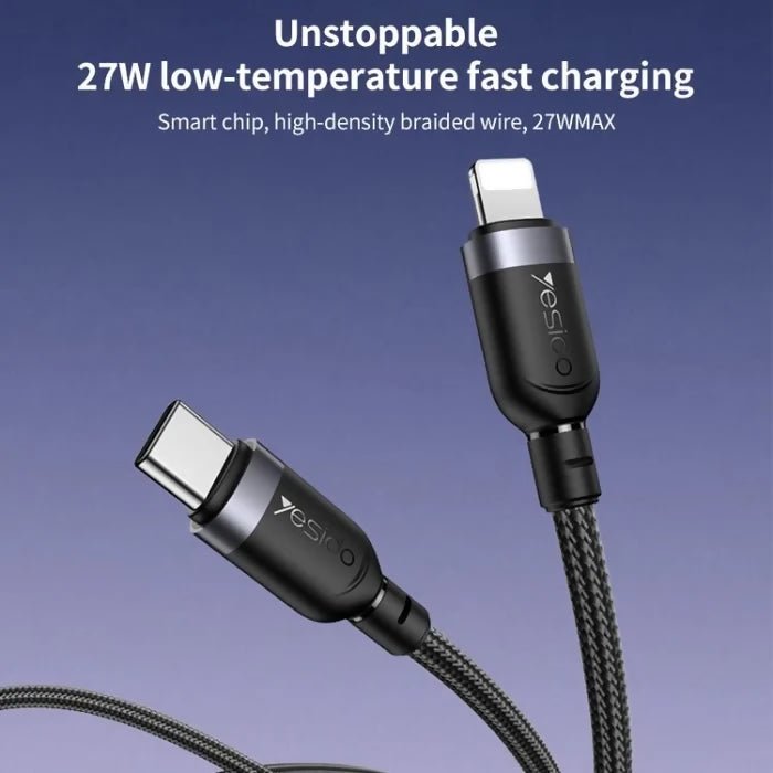 Yesido CA189 27W Type-C to 8 Pin Aluminum Alloy Data Cable, Length: 1.2m(Black) - Charging Cable & Lightning Data