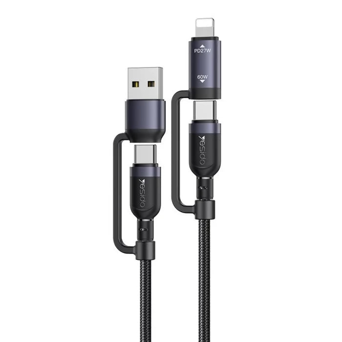 Yesido CA200 1.2m 60W USB / Type-C to Type-C / 8 Pin Fast Charging Data Cable(Black) - Charging Cable & Lightning Data
