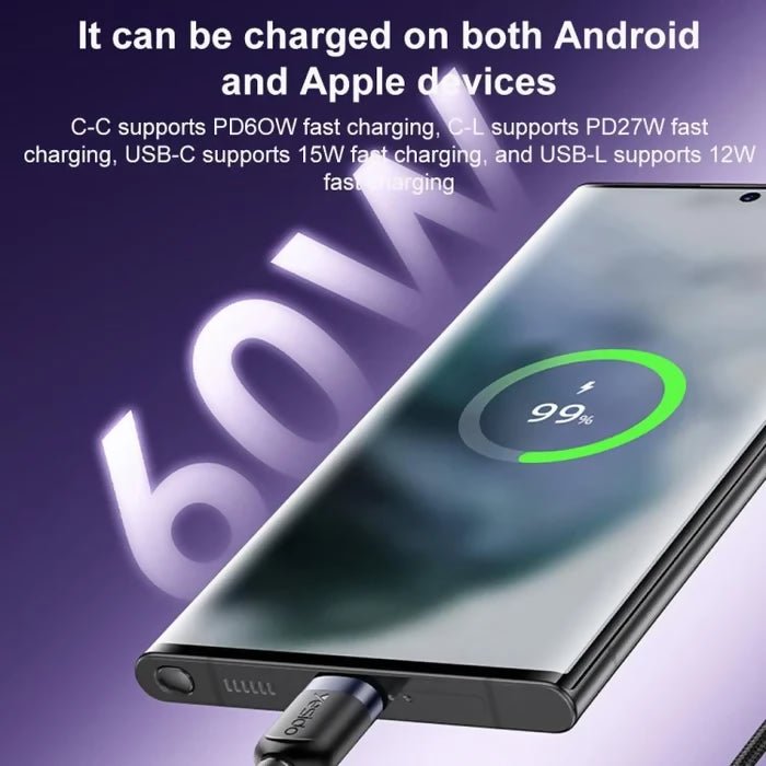 Yesido CA200 1.2m 60W USB / Type-C to Type-C / 8 Pin Fast Charging Data Cable(Black) - Charging Cable & Lightning Data