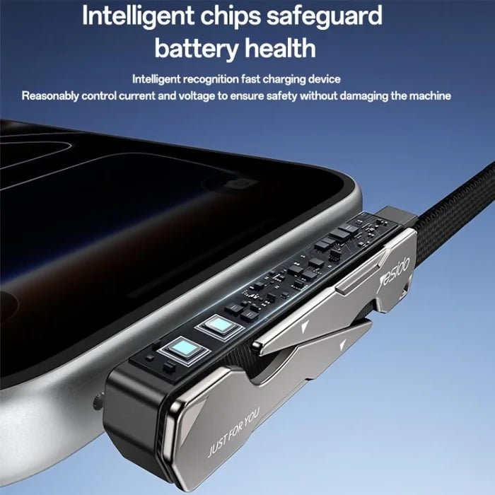 Yesido CA207 60W Type-C to Type-C Elbow Fast Charging Data Cable with Phone Holder, Length:1.2m(Gun Black) - Charging Cable & Lightning Data