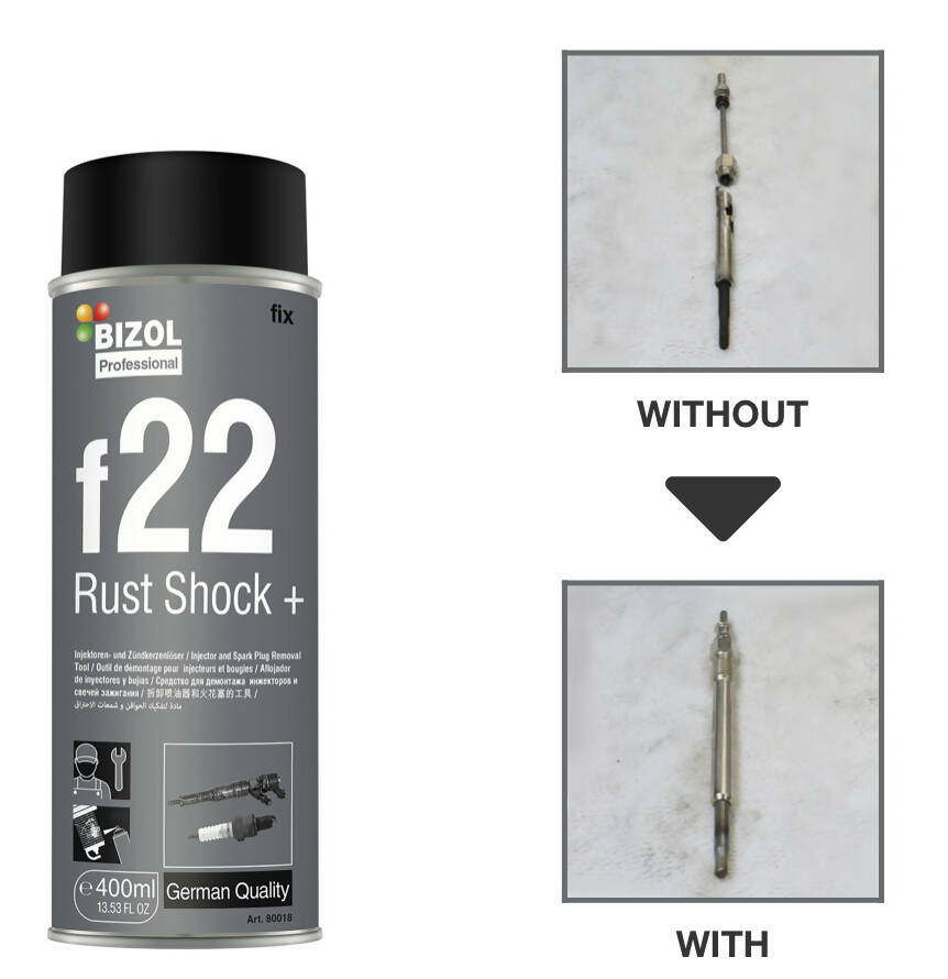 ស្ព្រៃយ៏ថែទាំរថយន្ត BIZOL Rust Shock+ f22 - លាងសម្អាតច្រែះលើគ្រឿងបន្លាស់ម៉ាស៊ីន - Technical Spray