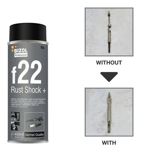 ស្ព្រៃយ៏ថែទាំរថយន្ត BIZOL Rust Shock+ f22 - លាងសម្អាតច្រែះលើគ្រឿងបន្លាស់ម៉ាស៊ីន - Technical Spray