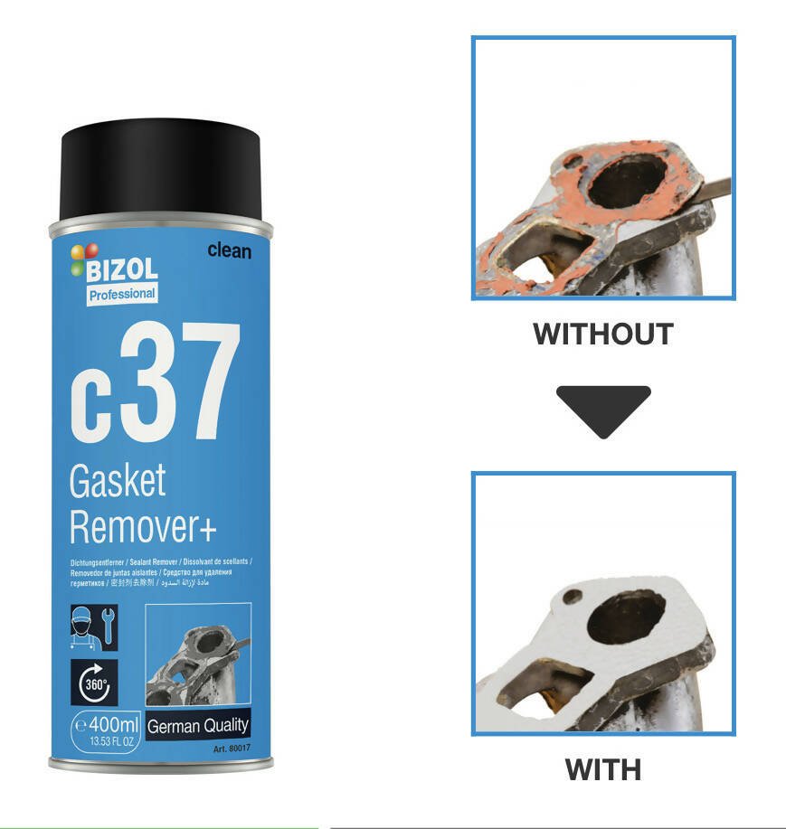 ស្ព្រៃយ៏ថែទាំរថយន្ត BIZOL Gasket Remover+ c37 លាងសម្អាតកាវជ័រដែលកករឹងលើរ៉ងគ្រឿងបង្គុំម៉ាស៊ីន - Technical Spray