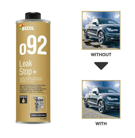ប្រេងជំនួយ BIZOL Leak Stop+ o92 បិតភ្ជិតនិងផ្សាភ្ជាប់នូវការលេចធ្លាយតូចៗនៅក្នុងម៉ាស៊ីននិងនៅតាមរ៉ងឡើងវិញ - Additive