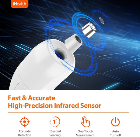 iHealth Digital Thermometer for Adults and Kids - Infrared Forehead Thermometer with Color Fever Indicator - Touchless, Fast, Accurate Results in 1 Second - Silent Mode, Easy-to-use for Home - PT2L - Personal Care