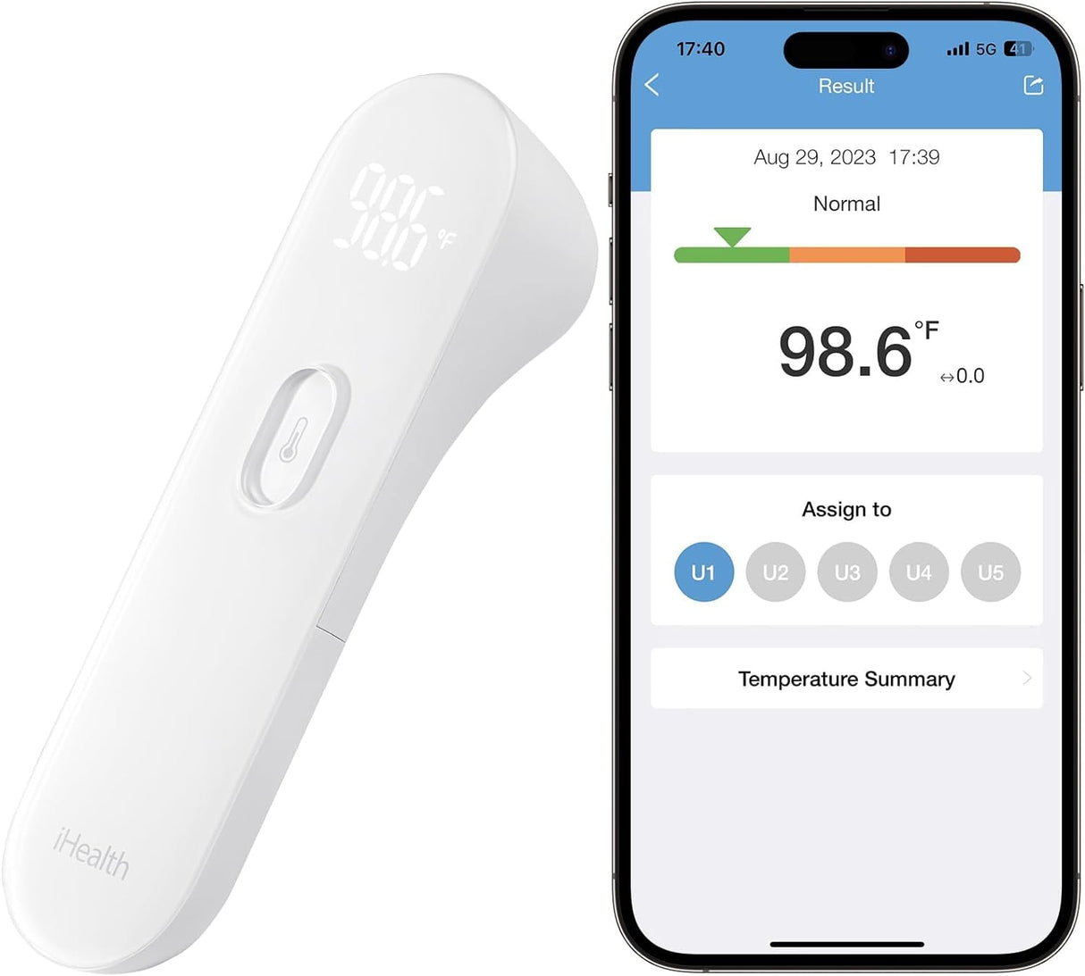 iHealth Smart Bluetooth Thermometer for Adults and Kids - Wireless No-Touch Digital Thermometer for Forehead - 3 Ultra-Sensitive Sensors, Large LED Digits, Vibration Mode - for Home Use, PT3SBT -