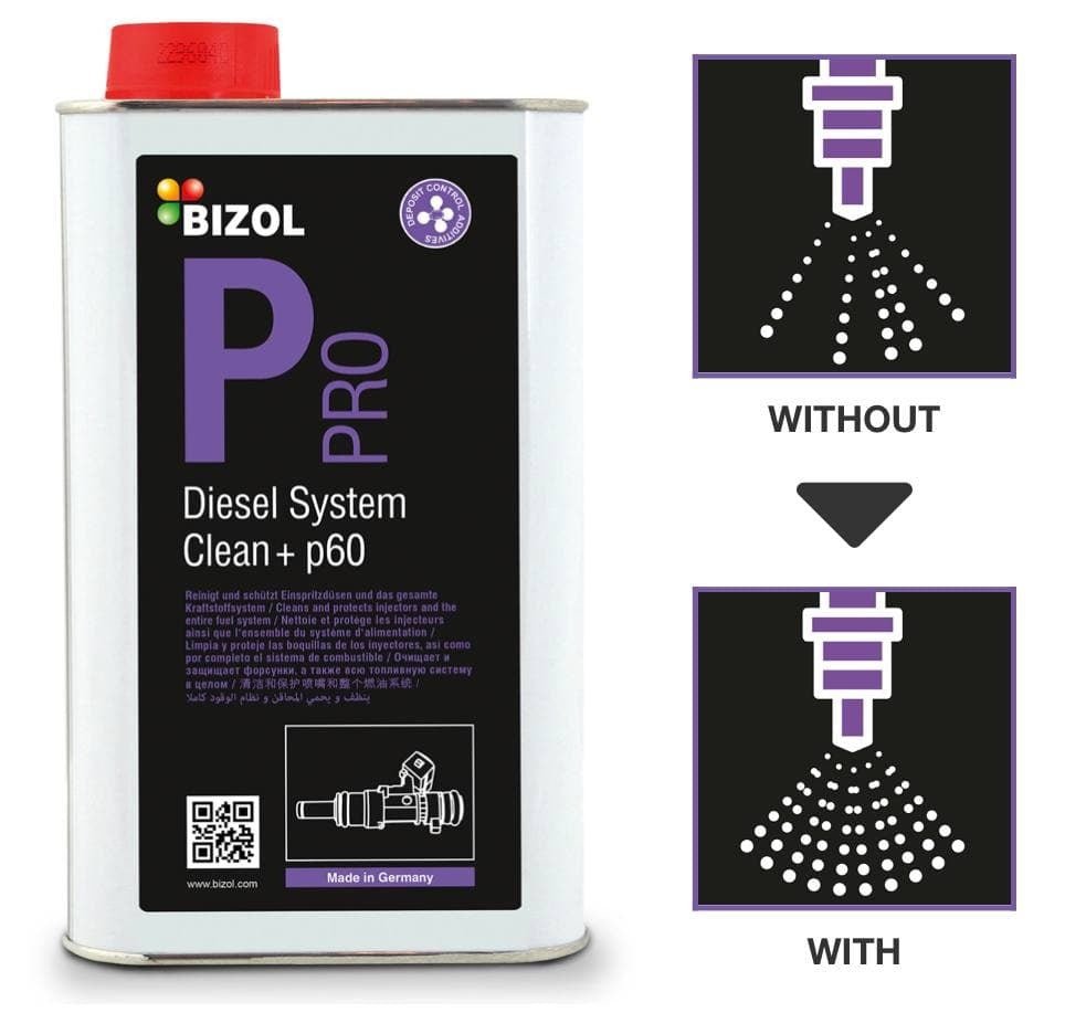 BIZOL Pro Diesel System Clean+ p60 លាងសម្អាតប្រព័ន្ធចំហេះរបស់ម៉ាស៊ូត ស៊ូប៉ាប់ និងប៊ិចម៉ាស៊ូត