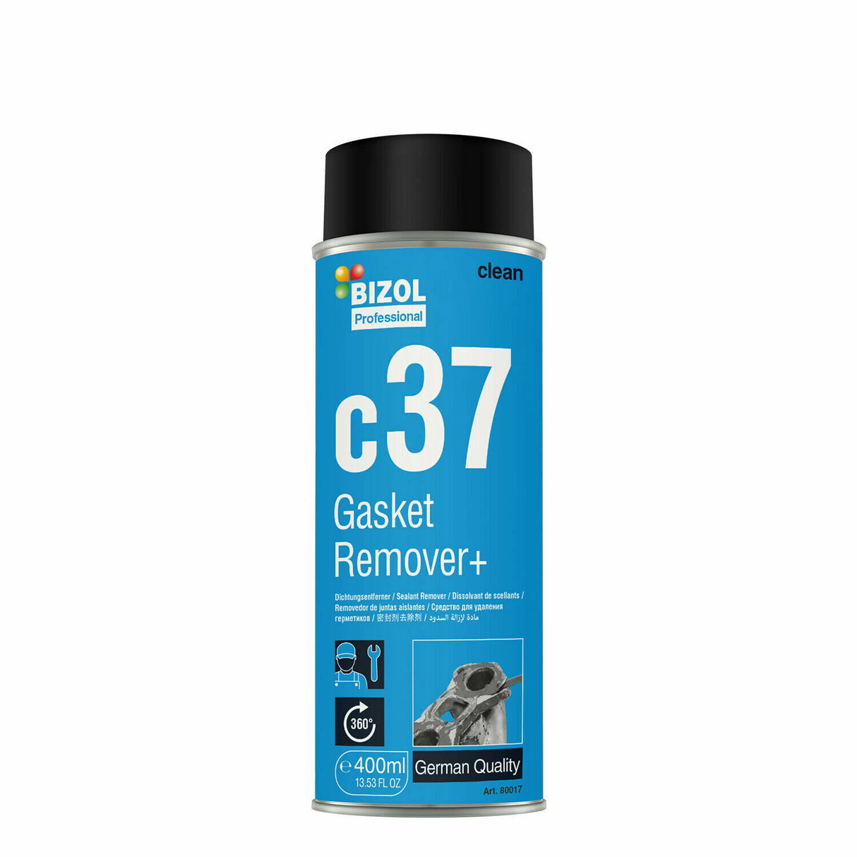 ស្ព្រៃយ៏ថែទាំរថយន្ត BIZOL Gasket Remover+ c37 លាងសម្អាតកាវជ័រដែលកករឹងលើរ៉ងគ្រឿងបង្គុំម៉ាស៊ីន - Technical Spray