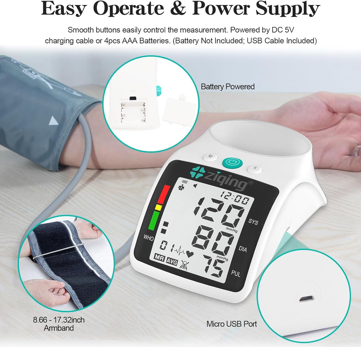 ZIQING Blood Pressure Monitor Premium with Blood Pressure Cuff Storage Bin and Adjustable 8.7''-17.3'' Cuff, 198 Memory Sets, Irregular Heartbeat Detection, Voice Broadcast, an Exquisite Home Use -